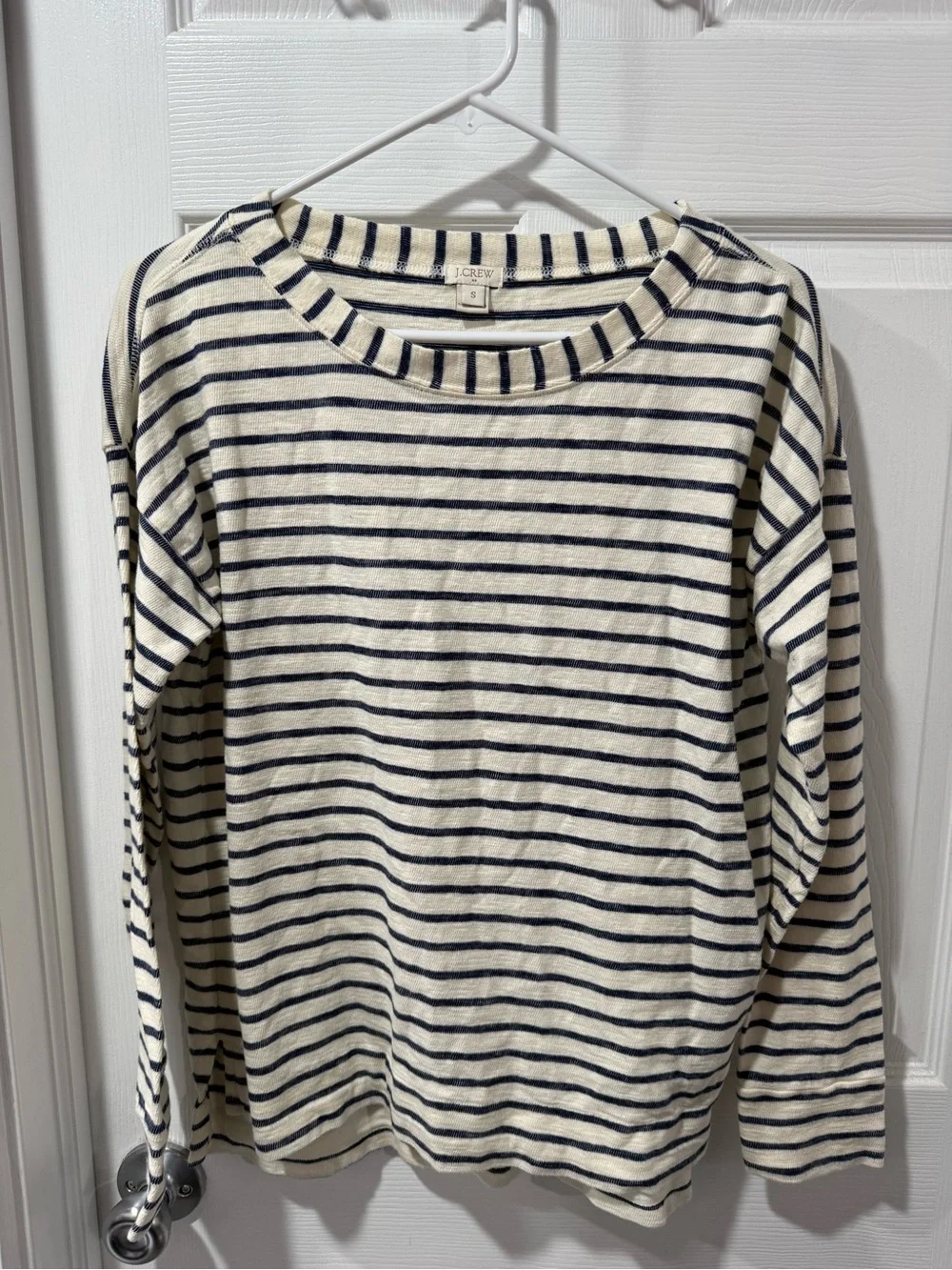 J.Crew women’s  Cream & Navy Striped Long-Sleeve Shirt